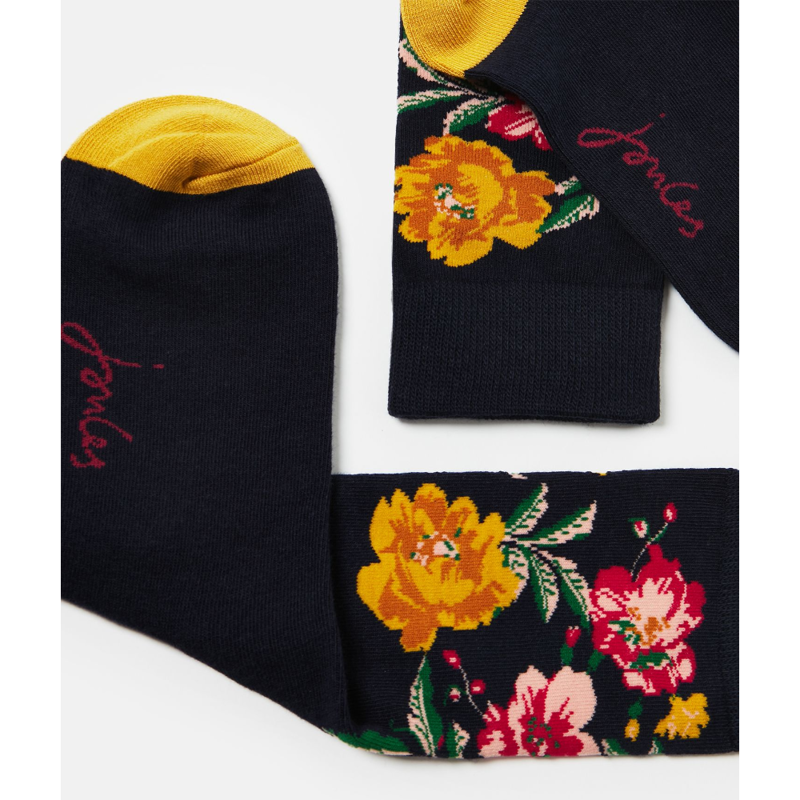 Joules Brilliant Bamboo Socks - Navy Gold Floral-2